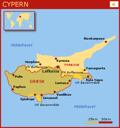 Map of Cyprus with larger cities.