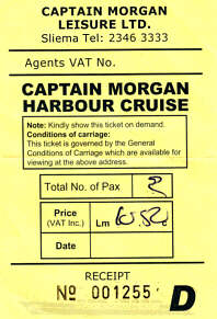 Ticket to a harbour cruise and link to Captain Morgan Cruises' website.
