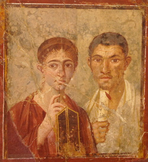 Portræt af en bage og hans hustru. Fresko fra Pompeii