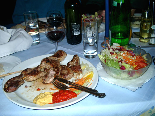 Raznici with mustard and ajvar