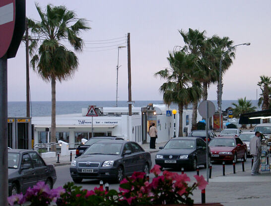 Dense traffic on the seafront promenade in Paphos