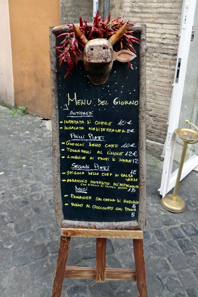 Dagens menu i Via Urbana, Rom
