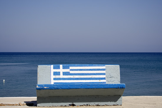Bench with the Greek flag.