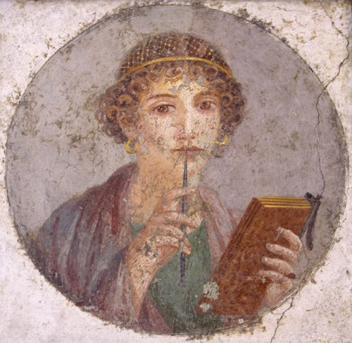 T&aelig;nksom dame - fresko fra Pompeii