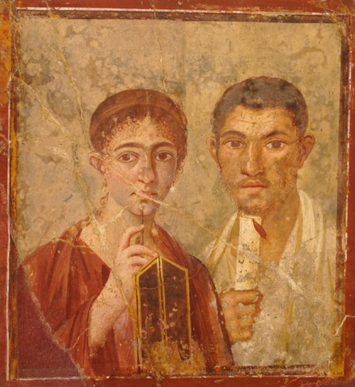 Portr&aelig;t af en bage og hans hustru. Fresko fra Pompeii