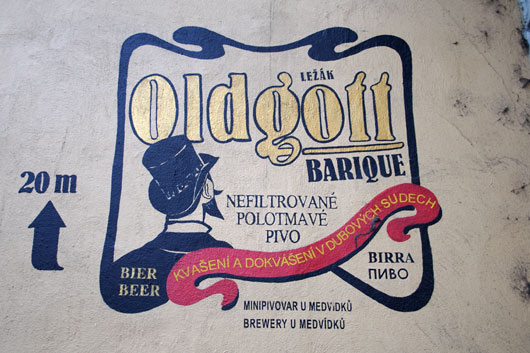 Advertisement for a beer hall in Prague
