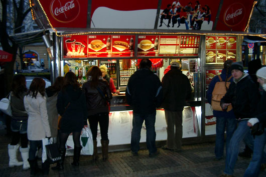 Hotdog stand in Vaclav Square, Prague