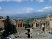 The Greek theatre in Taormina with a view to Etna