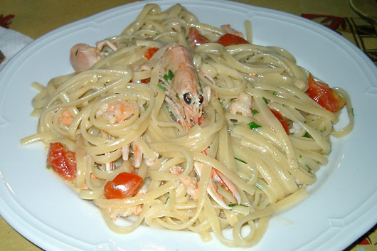 Linguine con scampi