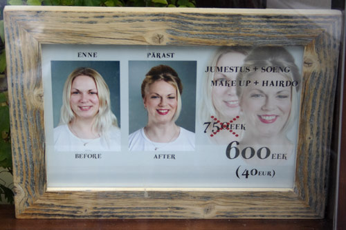 Before and after a visit to the beauty parlour